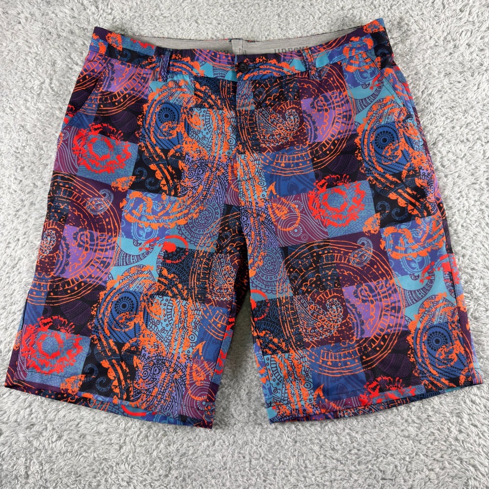 Hreski Mens Paisley‎ Patchwork Golf Shorts Purple Orange Blue Size 38